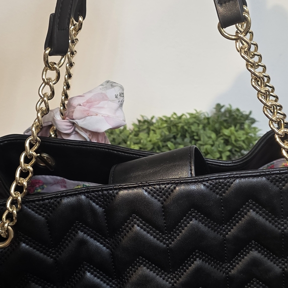 Betsey Johnson Black Quilted Shoulder Bag with Floral Accent - Picture 6 of 10